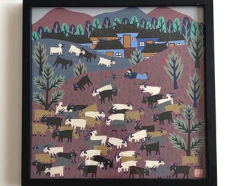 Vintage Jinshan Peasant Folk Art "Shepherd" by Wang Quan Fang
