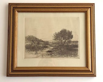 Vintage Original Landscape Etching by Wilson Silsby, Working Proof
