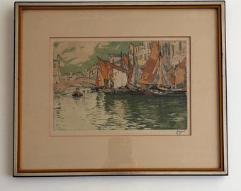 Original Venice Canal Etching by Hans Figura
