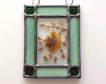 Vintage Stained Glass Suncatcher with Pressed Flowers