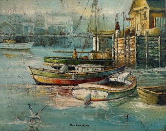 Vintage Nautical Seascape Oil Painting on Canvas Signed K Soo Yim
