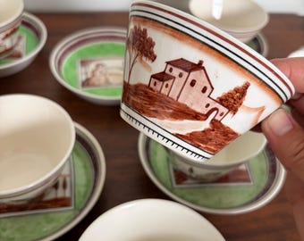 Tazas y platillos de cerámica Bassanello italianos vintage pintados a mano, juego de 8