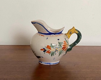 Vintage Hand-painted Quimper Pitcher with Dragon Handle