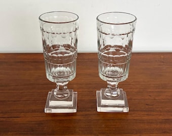 Vintage Hand Cut Pedestal Glasses, Set of 2