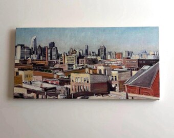 Original Panoramic Urban Skyline Painting