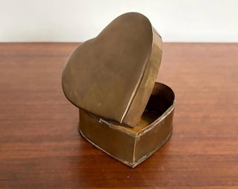 Vintage Brass Heart-Shaped Hinged Trinket Box