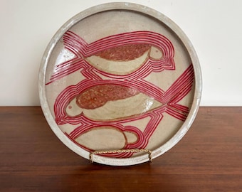 Vintage Studio Pottery Platter with Stylized Bird Design