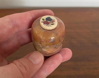 Carved Marble Trinket Box with Hand-painted Lid, Signed