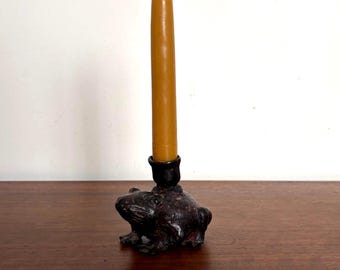 Vintage Bronze Frog Candle Holder
