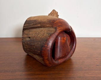 Vintage Carved Log Trinket Box with Drawer