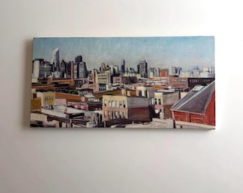 Original Panoramic Urban Skyline Painting