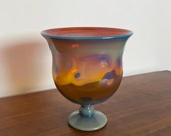 Vintage Alder House II Iridescent Art Glass Pedestal Vase by Eric Berlin