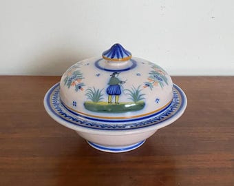 Vintage Hand Painted Quimper Butter Dish with Lid