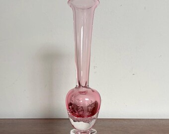 Vintage Hand Blown Pink Glass Bud Vase by Buzz Blodgett