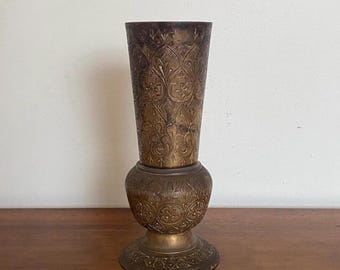 Vintage Brass Vase with Intricate Floral Etchings