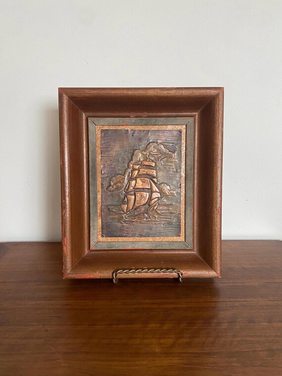 Tableau Mural En Cuivre LONVAL - Bateau - Déco Vintage Années 70