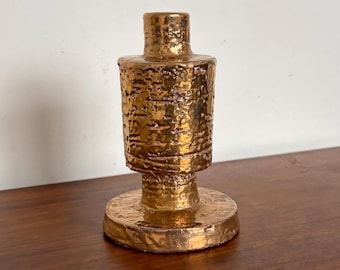 Vintage Brutalist Gold Ceramic Candle Holder