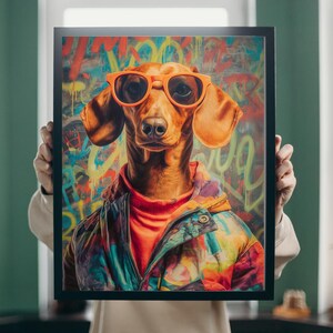 Dackel Graffiti Art Print: Moderne Hundeliebhaber Wand Dekoration (Instant Download)
