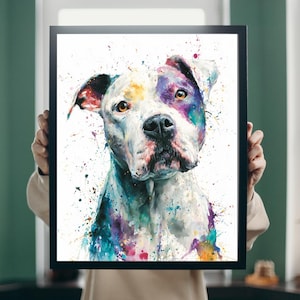 American Bulldog Watercolor Art Poster Print - Instant Digital Download - Cool Dog Wall Decor