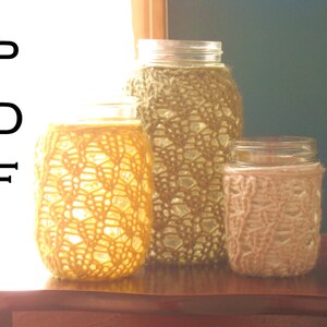 PDF Knitting Pattern Lace Knit Mason Jar Centerpieces DIY Tutorial How To Knit Mason Jar Candle Holder Knit Mason Jar Cozy image 2