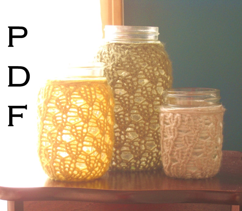 PDF Knitting Pattern Lace Knit Mason Jar Centerpieces DIY Tutorial How To Knit Mason Jar Candle Holder Knit Mason Jar Cozy image 2