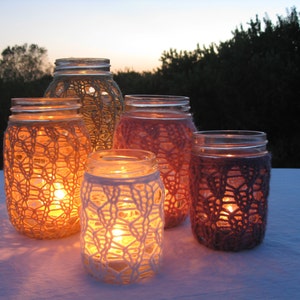 PDF Knitting Pattern Lace Knit Mason Jar Centerpieces DIY Tutorial How To Knit Mason Jar Candle Holder Knit Mason Jar Cozy image 1