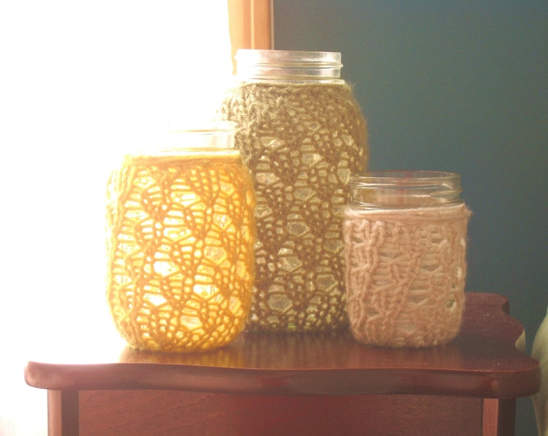 PDF Knitting Pattern Lace Knit Mason Jar Centerpieces DIY Tutorial How To Knit Mason Jar Candle Holder Knit Mason Jar Cozy image 3