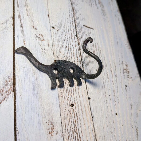 Hand-Forged Brontosaurus Hook: Rustic Metal Wall Hanger