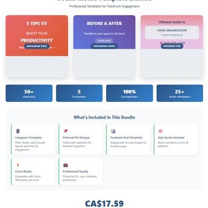 Social Media Template Bundle | 50+ Instagram Pinterest Templates | Professional Social Media Kit | Canva Templates | Business Branding
