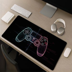 Neon Gamer Controller Desk Mat - Modern Cyber Gaming Mouse Pad Retro Tech Gift for Gamers Streamers Esports Setup Decor Mousepad Gift