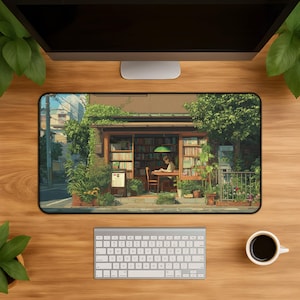 Cozy Bookshop Desk Mat - book lover mouse pad aesthetic reading gift watercolor library desk pad art for students and cozy study vibes