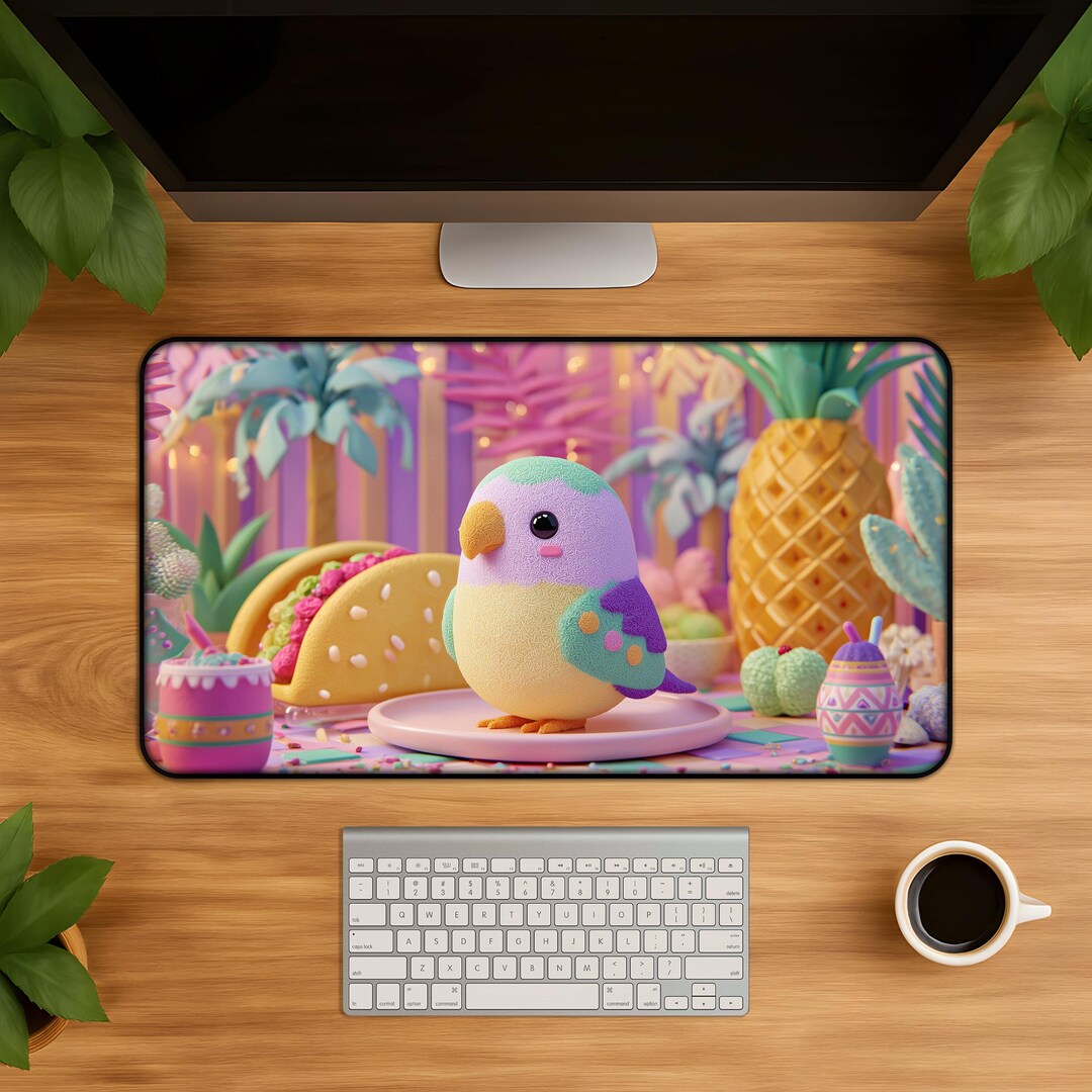 Parrot Computer Mouse Kawaii Bird Desk Mat - Tropical Pastel Parrot Taco Fiesta Mouse Mat ...