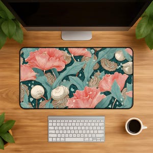 Art Nouveau Tidepool Desk Mat, Coral Shell Mousepad, Aqua Leaf Sea Life Keyboard Mat, Starfish Coastal Beach House Desk Pad Decor