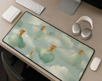 Parfümflasche Schreibtischmatte - Verträumte Pastellwolken mit Goldglanz Großes künstlerisches Mousepad für Büro Geschenk Gamer kreative Arbeitsbereiche