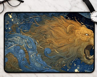 Celestial Lion bureaumat illustratie - grote fantasie mousepad sterrenbeeld Leeuw cadeau kleurrijk boho gaming bureauaccessoire voor astrologiefans