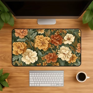 Vintage Desk Mat Botanical Green - floral extended mouse pad workspace protector nature inspired decor for office gift for plant lovers