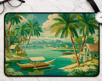 Tropische Laguneninsel Schreibtischmatte - Ocean Beach Mauspad Gaming Tastatur Matte Küstendekor Geschenk für Strandliebhaber Gaming Einrichtungsstil