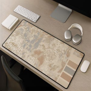 Elegantes Paisley Neutral Schreibtischmatte - Aquarell Blumen Maus Pad Beige Blau Muster Neutral Büro Dekor Geschenk für Schreibtisch Arbeitsplatz Einrichtung