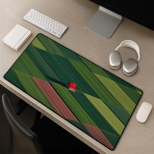 Schreibtischunterlage mit grünem Luftbildmotiv, Mauspad mit rotem Dach (Cottage-Stil), minimalistisches geometrisches Mauspad, Schreibtischunterlage mit Patchwork-Bauernhoflandschaft – Geschenkidee
