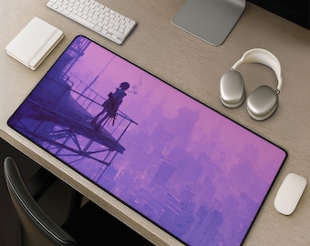 Anime Cyberpunk Desk Mat Neon Urban City Skyline - Aesthetic Mousepad Gift for Gamers Large Mouse Pad Desk Pad for Cool PC Setup