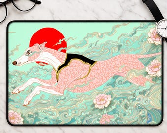 Boho Windhund Wellen Schreibtischmatte - Japanischer Windhund Mousepad Große Mausunterlage Zen Art Schreibtischunterlage Geschenk für Hundeliebhaber und Gamer