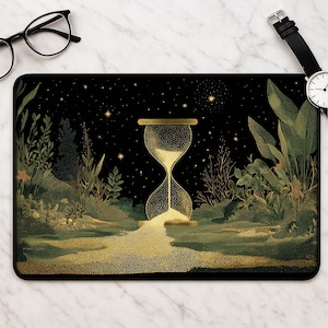 Alfombrilla de escritorio Reloj de arena celestial - Alfombrilla de ratón vintage con estrellas botánicas místicas y fantasía - Regalo - Alfombrilla de escritorio grande para configuración de juegos y decoración de espacio de trabajo