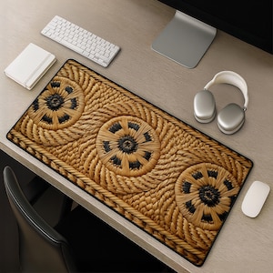 Rustikales Rustikales Mousepad im Vintage Stil mit gewebtem Stroh Rosettenmuster als Geschenkidee für Naturliebhaber!