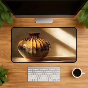 Warme rustikale Keramik Schreibtischmatte - Vintage Keramikvase Kunst Großes Mauspad Stillleben ästhetisches Geschenk für Arbeitsplatzdekor Kunst Schreibtischdekor