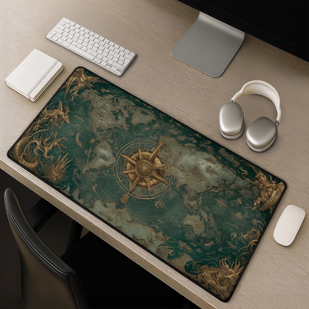 Vintage Fantasy Map Desk Mat - Large World Map Mouse Pad Nautical Desk ...