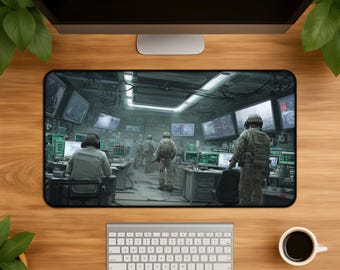 Cyber Militärkommando Schreibtischmatte - Taktisches Gaming Mousepad Dark Tech Cyberpunk Control Room Art Perfektes Geschenk für Gamer und Einrichtungs-Upgrade