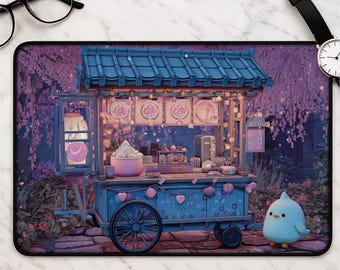 カワイイひよこのヌードルカートデスクマット - 桜のパステルアニメマウスパッド大型ゲーミングデスクパッドかわいいカワイイゲーマーや仕事用ギフト