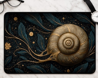 Schneckenhaus Schreibtischmatte - Gold Galaxy Spirale Kunst Mousepad Großes Elegantes Botanisches Blätter Gaming Schreibtischmatte Geschenk für Naturliebhaber Sammler