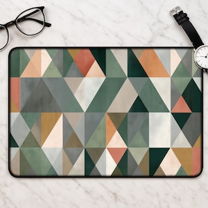 Bureaumat met retro driehoekpatroon - geometrische moderne muismat uit het midden van de eeuw Groot abstract groen groenblauw Kantoorcadeau Gaming Opstelling Decor