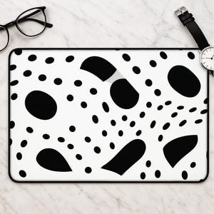 Black and White Abstract Dots Desk Mat, Minimalist Oval Mousepad, Modern Monochrome Mouse Pad Gift, Curved Desk Pad Office Decor